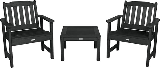Highwood AD-KITCHGL2-BKE 2 Lehigh Garden Chairs with 1 Square Side Table 3-Piece Set, Black