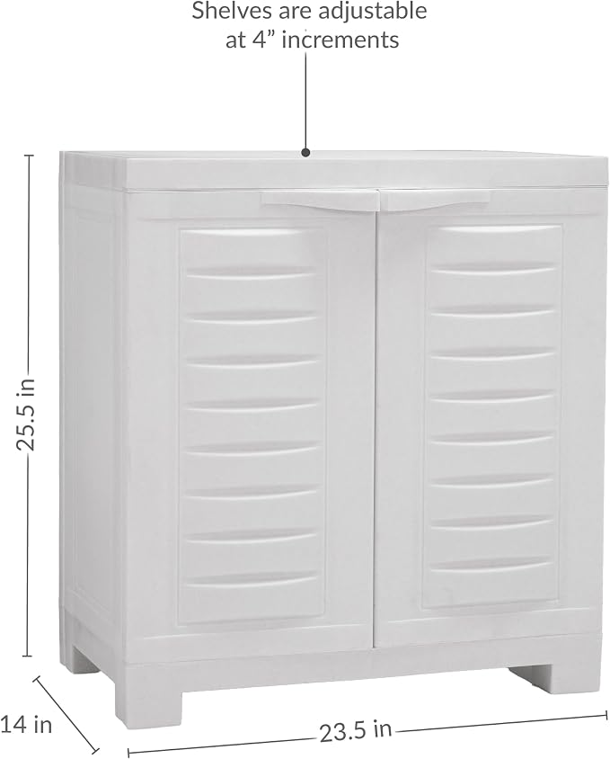 Sunnydaze 25.5" H Resin Garage Storage Cabinet - Garage Cabinet with Doors - Freestanding Utility Storage for Laundry Room, Office, Basement - Speckled White
