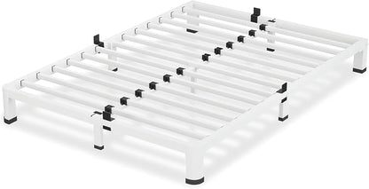 VIPSHOW 4 Inch White Queen Bed Frame, 3500Lbs Heavy Duty Metal Platform with Round Corner Legs Mattress Slide Stopper, Steel Slat Support No Box Spring Needed, Noise Free, Non-Slip, Easy Assembly
