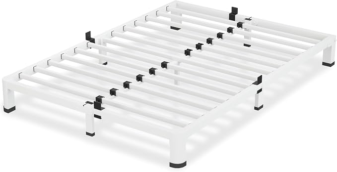 VIPSHOW 4 Inch White King Size Bed Frame, 3500Lbs Heavy Duty Metal Platform with Round Corner Legs Mattress Slide Stopper, Steel Slat Support No Box Spring Needed, Noise Free, Non-Slip, Easy Assembly