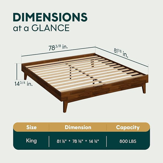 Bme Catherine King Platform Bed Frame, Modern Bed Frame Without Headboard, Wooden Low Profile Bed Frame, Acacia Platform Bed Frame King, No Box Spring Needed, Supports up to 800lbs - Dark Chocolate