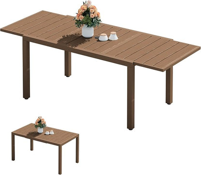 SERWALL Outdoor Expandable Dining Table 60" - 83", Brown | Patio Dining Table for 4-8 People, All Weather HDPE and Aluminum Outdoor Furniture