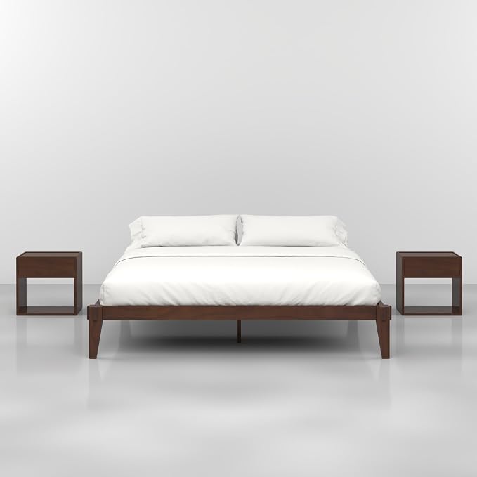 Bme Chalipa 14” King Bed Frame - Solid Wood Platform Bed - Japanese Joinery Bed Frame - Wood Slat Support - No Box Spring Needed - Easy Assembly - Minimalist & Modern Style, Walnut