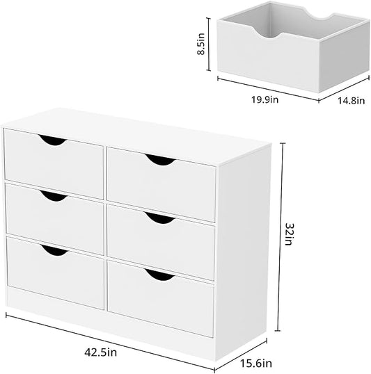 Housoul 6-Drawer Dresser for Bedroom, Featuring 6 Fabric PU Drawers, Buffets & Sideboards, Spacious Organizer, 6-Drawer Closet Chest Suitable for Closet, Living Room, Hallway, White