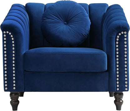 Accent Chair, Single Couch Chair with Style Button Tufted, Scroll Arms and Nailhead for Living Room, Office, Apartment, Blue