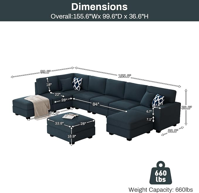Legend Vansen Oversized Modular Sectional Sofa,U/L‑Shaped Reversible Couch with Ottoman,Deep Seat Plush Polyester Sofa for Living Room,9‑Seater,Charcoal