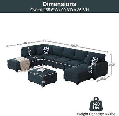 Legend Vansen Oversized Modular Sectional Sofa,U/L‑Shaped Reversible Couch with Ottoman,Deep Seat Plush Polyester Sofa for Living Room,9‑Seater,Charcoal