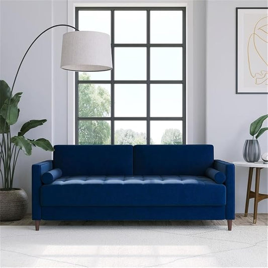 Studio Living® Lexington 75.6" Sofa, Mid-Century Modern, Pocket Coil Comfort, Easy Assembly, Woven Fabric, Navy Blue