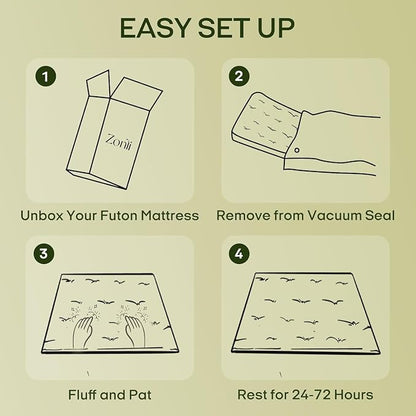 ZonLi Japanese Floor Futon Mattress King Size 76"x 80",100% Cotton Cover 4'' Thicken Tatami Mattress,Foldable Sleeping Pad,Portable Dormitory Tatami Mat(Winter Moss)