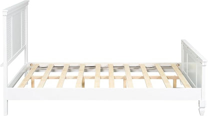 Merax Queen Size Bed Frame with Wood Headboard, Farmhouse White Platform Bed Frame with Sturdy Wooden Support Slats, No Box Spring Needed, Holds up to 800 Pounds, Noise-Free, Easy Assembly
