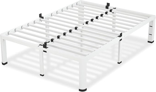 VIPSHOW 12 Inch White King Size Bed Frame, 3500Lbs Heavy Duty Metal Platform with Round Corner Legs Mattress Slide Stopper, Steel Slat Support No Box Spring Needed, Noise Free, Non-Slip, Easy Assembly