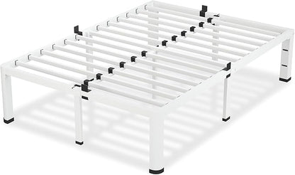 VIPSHOW 12 Inch White Queen Bed Frame, 3500Lbs Heavy Duty Metal Platform with Round Corner Legs Mattress Slide Stopper, Steel Slat Support No Box Spring Needed, Noise Free, Non-Slip, Easy Assembly