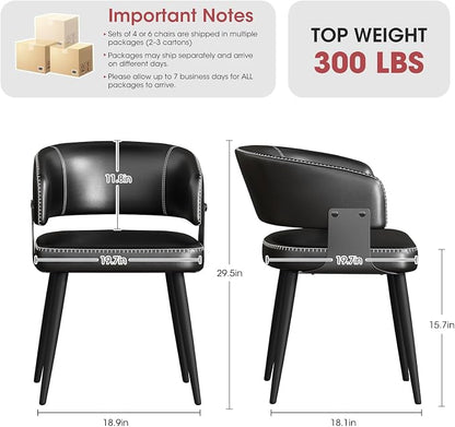 Dining Chairs Set of 6, Modern Upholstered PU Leather Kitchen & Dining Room Chairs with Curved Open Back Metal Legs, Kitchen Chairs for Dining Room Restaurant (Vintage Black, Set of 6)