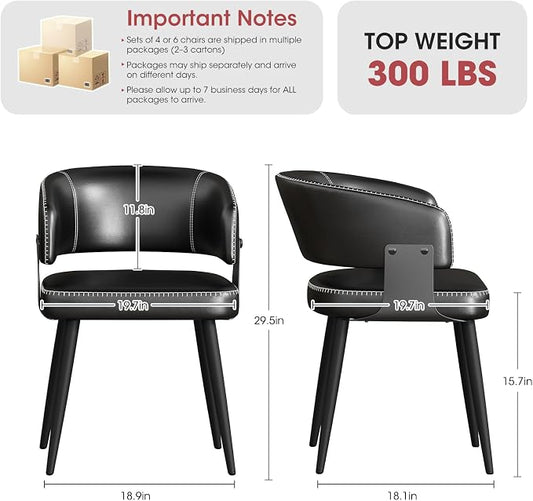 Dining Chairs Set of 4, Modern Upholstered PU Leather Kitchen & Dining Room Chairs with Curved Open Back Metal Legs, Kitchen Chairs for Dining Room Restaurant (Vintage Black, Set of 4)