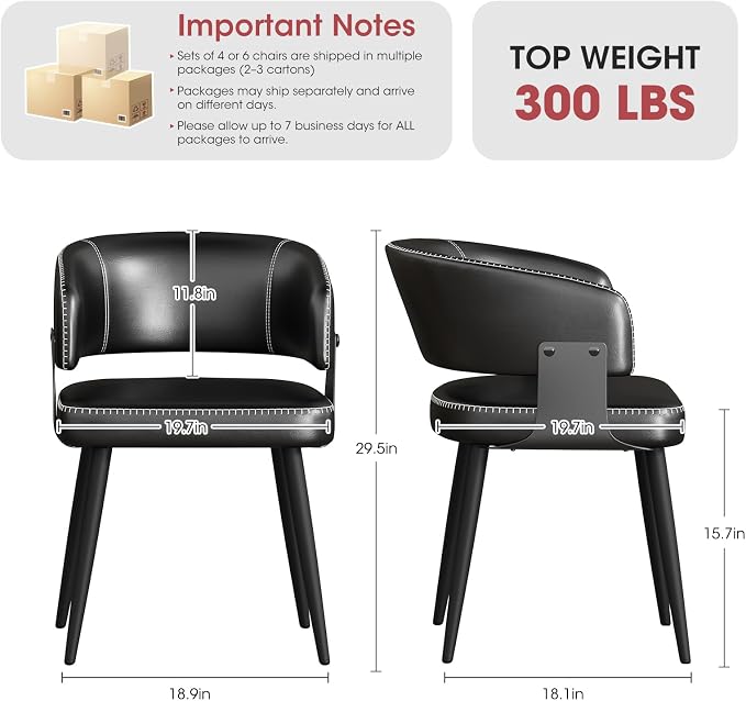 Dining Chairs Set of 2, Modern Upholstered PU Leather Kitchen & Dining Room Chairs with Curved Open Back Metal Legs, Kitchen Chairs for Dining Room Restaurant (Vintage Black, Set of 2)