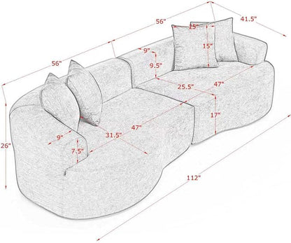 Curved Boneless Sofa Couches 4-Seat Tight Backrest Couch for Living Room Bedroom, Boneless Cloud Sofa with 4 Pillows, Floor Sofa in A Box No Assembly Required