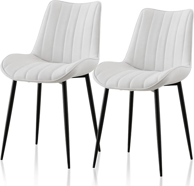 VECELO Dining Chairs Set of 2, Velvet Fabric & Metal Frame, Mordern Style for Kitchen, Living Room,Offcie，White