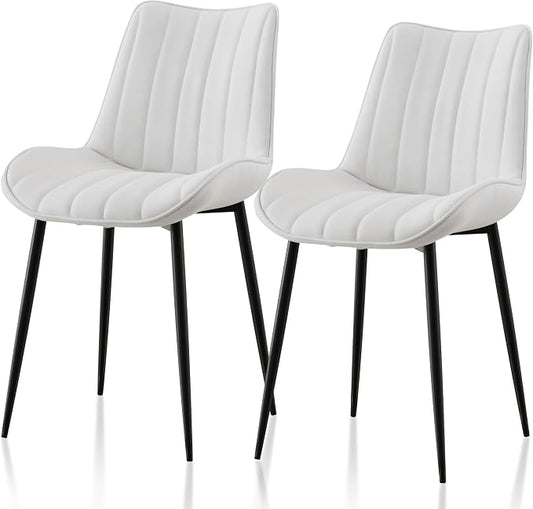 VECELO Dining Chairs Set of 2, Velvet Fabric & Metal Frame, Mordern Style for Kitchen, Living Room,Offcie，White