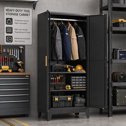 71" H Black Closet,Armoire Wardrobe Closet,Metal Wardrobe Closet with Doors and Shelves,Large Wardrobe Closet for Bedroom