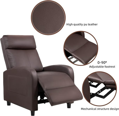 JUMMICO Recliner Chair Adjustable Home Theater Single Recliner Sofa Furniture with Thick Seat Cushion and Backrest Modern Living Room Recliners (Nut Brown)