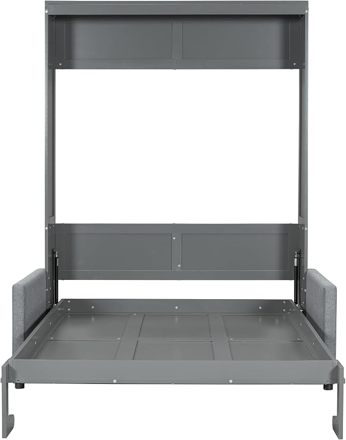Ball & Cast Murphy Bed Full Size Wall Bed with Sofa,can be Folded,Multifunctional Wood Hideaway Cabinet Bed Frame,Slat Support,Save Space,for Apartment,Guest Room,Gray