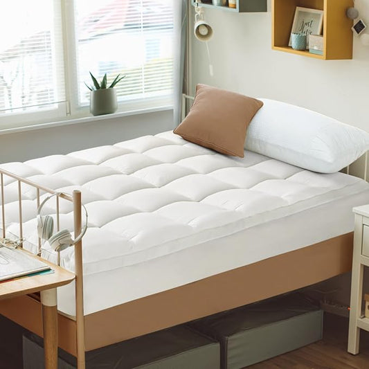 CYMULA Mattress Topper Twin Size - Soft Cooling Mattress Pad for College Dorm Room Essentials - Extra Thick Twin Protector Cover for Back Pain, Single Bed Topper Pillow Top with 8''-21'' Deep Pocket
