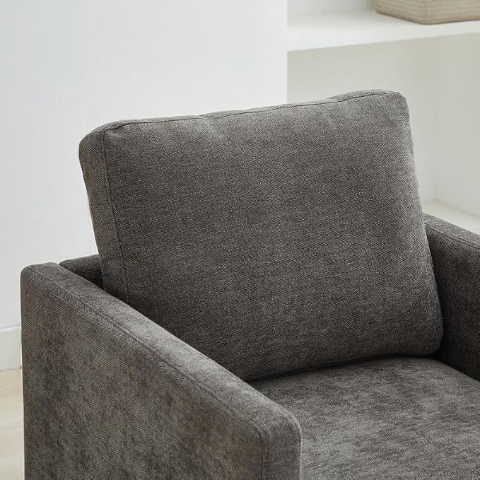 Swivel Accent Chair, 360 Degree Square Swivel Barrel Chair for Living Room, Mid Century Modern Upholstered Accent Chair,Comfy Sofa Armchairs for Bedroom,Nursery,Chenille, Charcoal Black