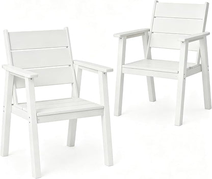 Outdoor Dining Chairs Set of 2,HDPE Patio Chairs with Wide Seat,Ergonomic Design Outdoor Furniture for Porch,Backyard,Deck,White