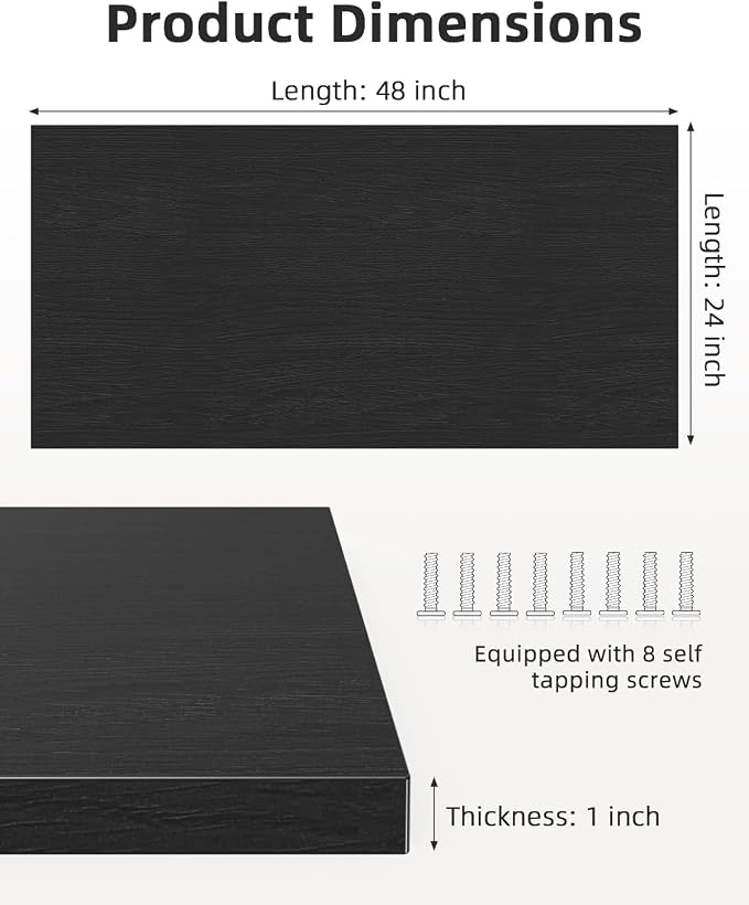 Universal 48 x 24 One-Piece Solid Wood Table Top, 1" Thick Desktop for Stand Up Height Adjustable Desk Frames, Home Office Tabletop, Countertop DIY, Black Oak