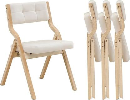 Folding Dining Chairs with Cushion Set of 4,Padded Foldable Dining Chairs,Portable Wooden Folding Chairs with Seat for Dining Rooms Kitchen Wedding Party Indoor Velvet Beige