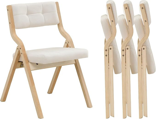 Folding Dining Chairs with Cushion Set of 4,Padded Foldable Dining Chairs,Portable Wooden Folding Chairs with Seat for Dining Rooms Kitchen Wedding Party Indoor Velvet Beige