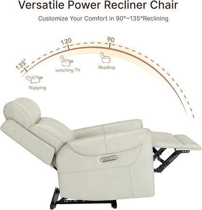 KISLOT Leather Recliner Chair for Adults Wall Hugger RV Recliner with USB Charging Ports Electric Power Reclining Sofa for Living Room Home Theater Seating Bedroom