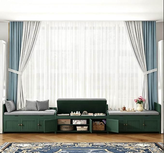 HOMEFORT 41.3" Shoe Bench with Lift Top Storage, Entryway Bench with Cushioned Seat, Wooden End of Bed Bench, Shoe Cabinet Bench with Hidden Storage Space, for Bedroom, Hallway,Green