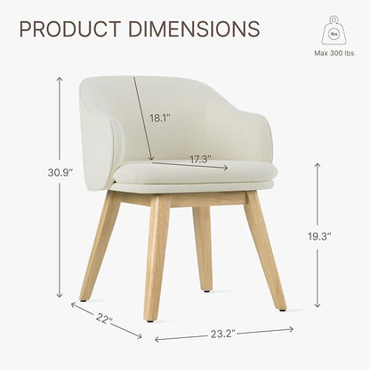 KISLOT Wooden Dining Chairs Set of 2, Fabric Barrel Upholstered Modern Dining Dining Room Chairs with Soild Wood Leg & Double-Layer Thick Cushion for Restaurant, Kitchen, Beige