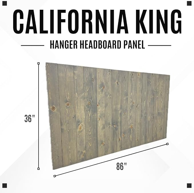 Barn Walls Solid Wood Headboard Gray Fog Oil-Based Finish with Smooth Natural Wood Grain, Wall-Mounted Panels, Adjustable Height, Rustic Coastal Bedroom, Built to Last, California King Size Head Board