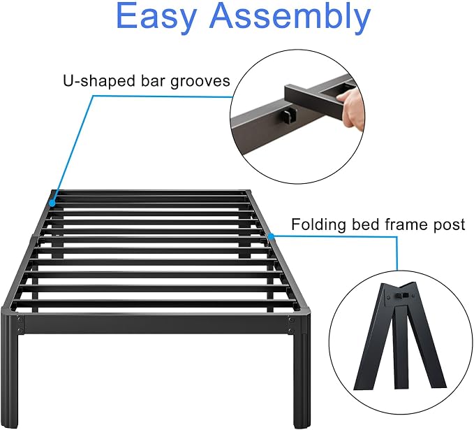 12 Inch High Platform Twin XL Bed Frames No Box Spring Needed, Metal Twin XL Bed Frame, Noise Free, Easy Assembly, Heavy Duty, Black