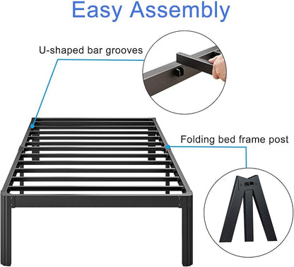 12 Inch High Platform Twin Bed Frame No Box Spring Needed, Metal Bed Frame Twin, Noise Free, Easy Assembly, Heavy Duty, Black