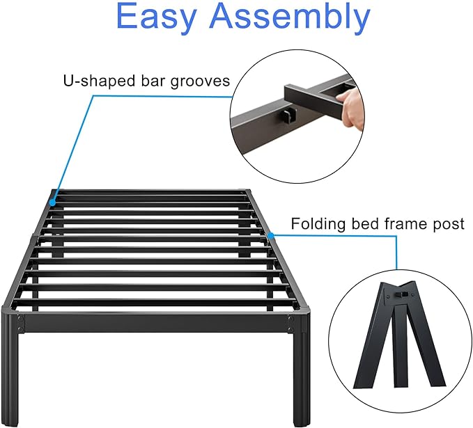 12 Inch High Metal King Bed Frame No Box Spring Needed, Heavy Duty King Size Bed Frame Platform, Noise Free, Easy Assembly, Black