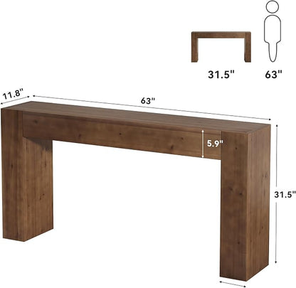 Solid Wood Console Table, 63-Inch Farmhouse Sofa Table Behind Couch for Entryway, Living Room, Foyer, Easy Assembly (Walnut)