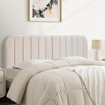 Queen Headboard Only - Upholstered Headboard for Bed, Easy Assembly, Velvet Covered Sponge, Place Between Bed & Wall, Adjustable Metal Legs with Non-Slip Pads, Beige