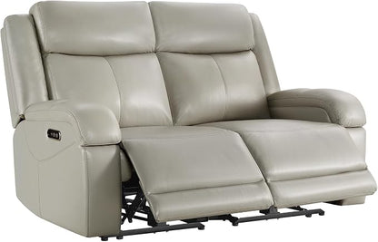 Watson & Whitely Genuine Leather Power Loveseat Recliner Sofa, 2 Seat Wall Hugger Reclining Sofa with Power Headrest & Charging Ports, Dual Recliner Sofas for Living Room, RV, Grey