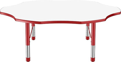 FDP Dry-Erase Flower Activity School and Classroom Kids Table (60 inch), Chunky Toddler Legs for Collaborative Spaces, Adjustable Height 15-24 inches - Whiteboard Top, Red Edge and Matching Red Legs