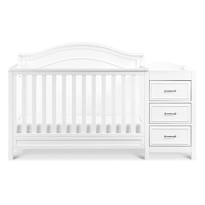 Davinci Charlie 4-in-1 Convertible Baby Crib w/Changing Table, White | Greenguard Certified Baby Crib Convertible to Toddler Bed, Daybed, Full-Size Bed - Changing Table Combo w/ Extra Storage