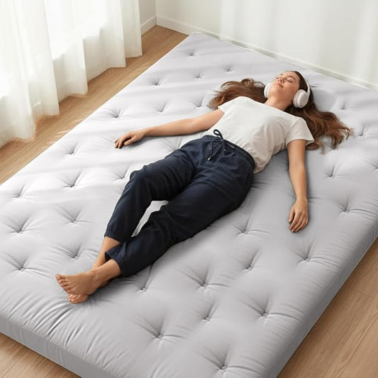 ZonLi Japanese Floor Futon Mattress Queen Size 80"x 60", 100% Cotton Cover 2.5'' Thicken Tatami Mattress, Foldable Sleeping Pad, Portable Dormitory Tatami Mat, Roll Up Floor Lounger Bed for Adult