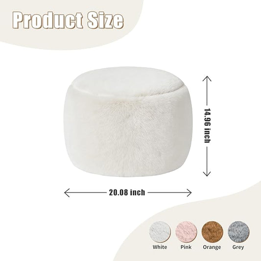 Gericco Round Stuffed Pouf Ottoman for Foot Rest, A Round Modern Foam Filled Poufs, Floor Chair for Living Room, Nursery, Dorm, A Soft Modern Foot Stool Perfect to Rest Your Feet (White, 20Inch)