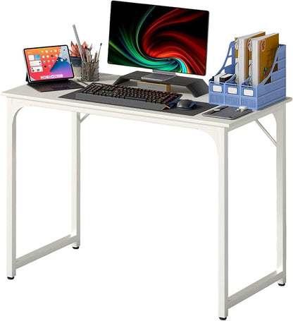 PayLessHere | 39 Inch Computer Desk | White | Office Desk with Metal Frame, Adjustable Feet | Water-Resistant, Scratchproof Surface | Sturdy Writing Table for Home Office or Study | Pack of 1
