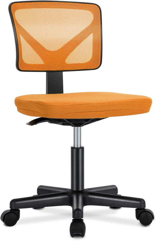 Sweetcrispy Ergonomic Low-Back Mesh Small Office Chair, Rolling Work Swivel Chairs with Wheels, Armless Comfortable Seat Lumbar Support for Home, Bedroom, Study, Student, Adults, Orange