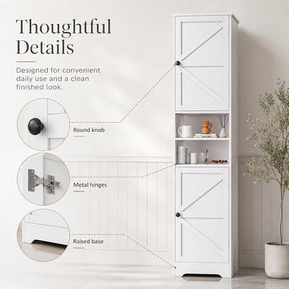 Viaozutis Tall Bathroom Storage Cabinet, Slim Freestanding Cabinet with Adjustable Shelves, Vertical Storage Organizer for Small Bathrooms, Toilet Paper & Daily Essentials Storage（White）