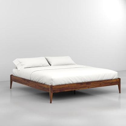 Bme Dinkee King Size Bed Frame, 15 Inch High Platform, Modern Minimalist Style, Durable Wood Slat, Easy Assembly, No Box Spring Required, Chocolate Finish