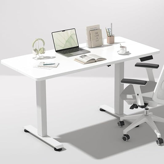 Veken 47.2 Inch Electric Standing Desk, Height Adjustable Sit Stand Up, Wood Desktop, Work Home Office Computer PC Desks, Gaming Writing Study Bedroom Rising Table, Tall Standup Workstation, White